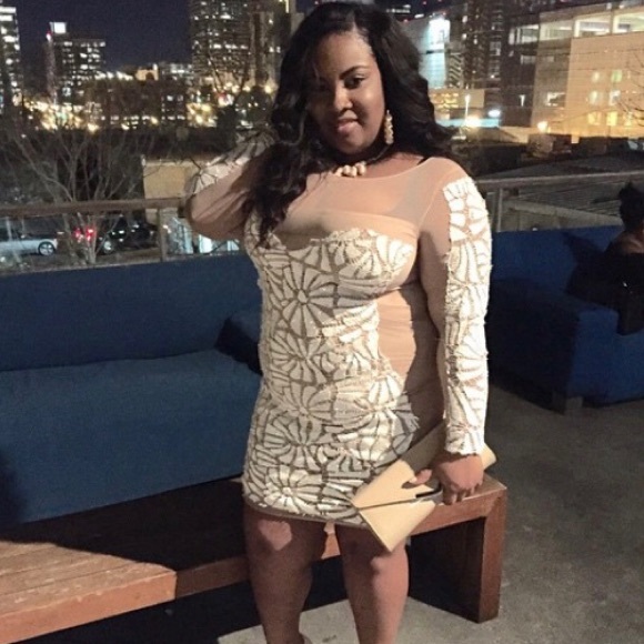 Mini Nude & White Sequin & Mesh Dress - Picture 3 of 3